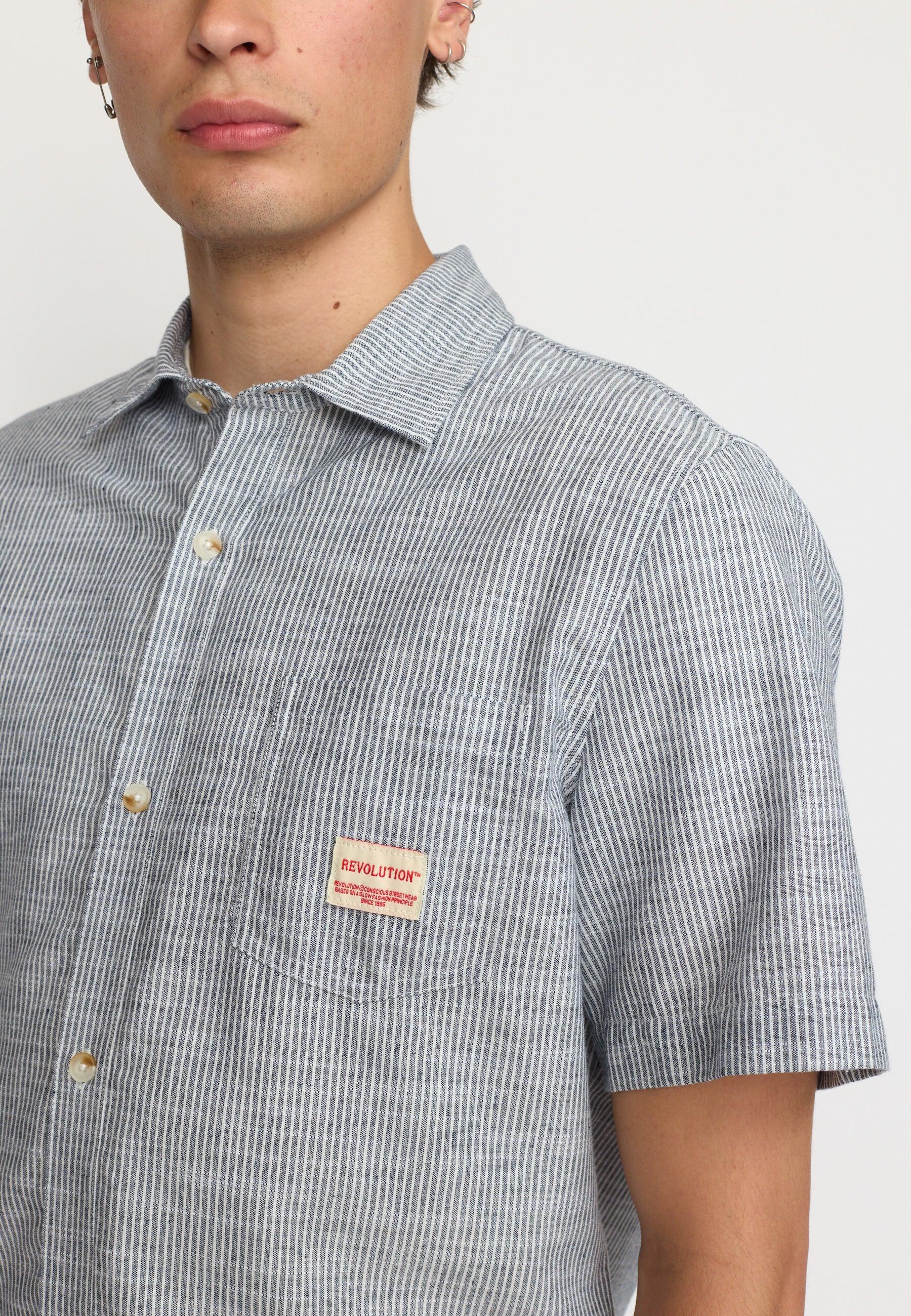 Revolution gestreiftes Kurzarm Hemd Herren blau